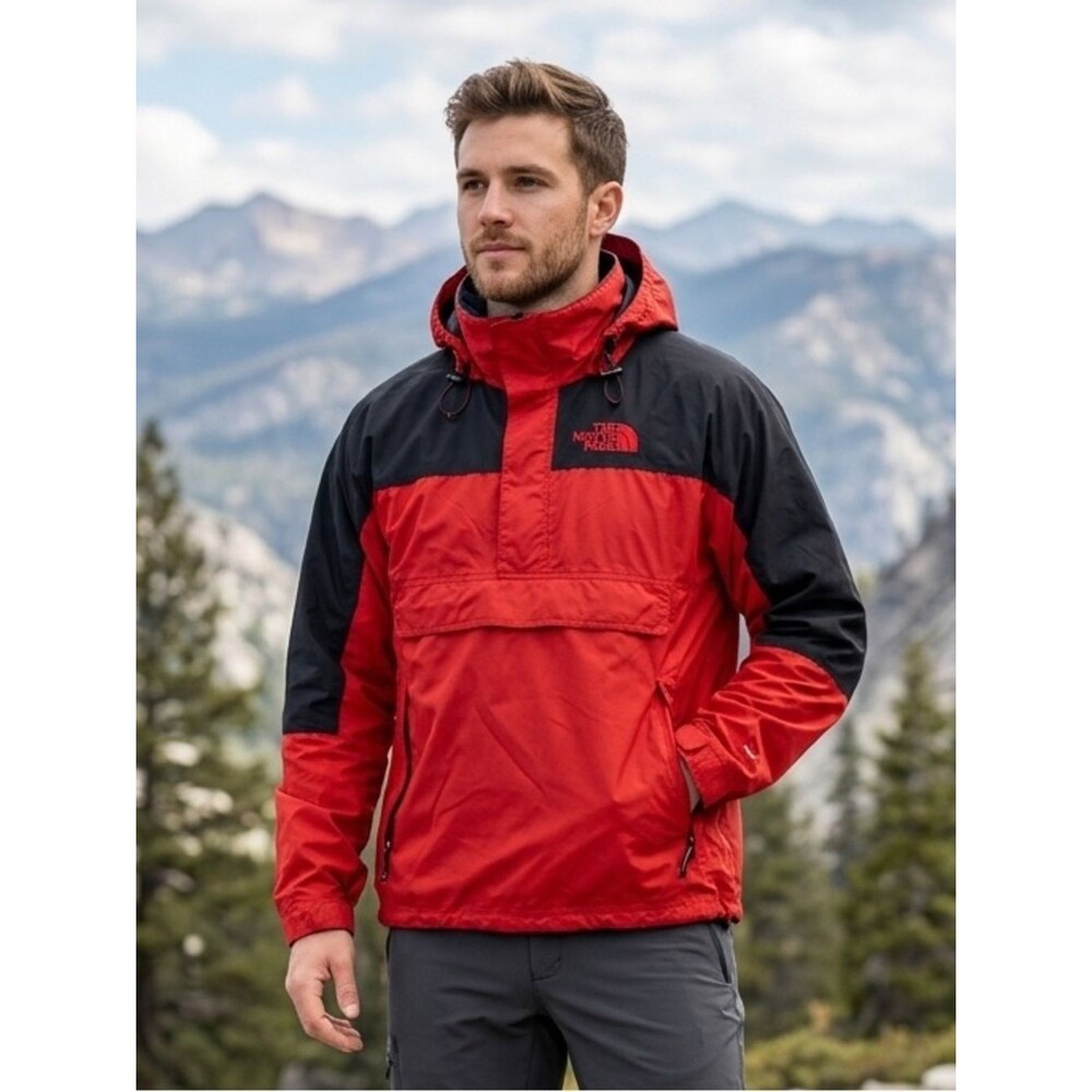 The North Face Vintage Red & Black Anorak Pullover Jacket